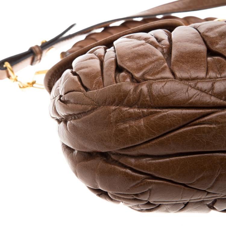 Pre Owned Miu Miu Brown Matelasse Lux Leather Small Coffer Hobo