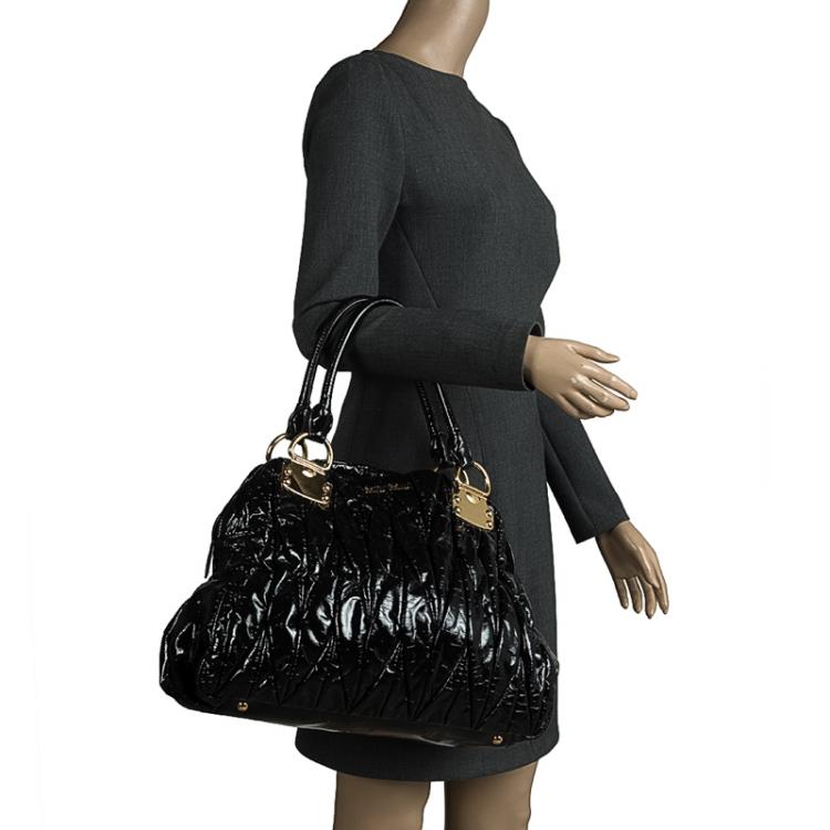Pre Owned Miu Miu Black Matelasse Patent Leather Satchel