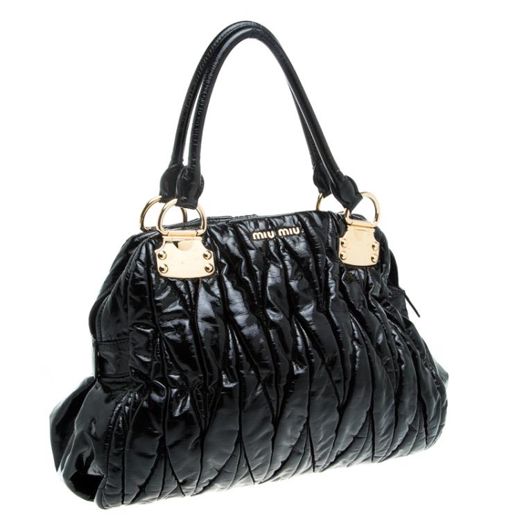 Pre Owned Miu Miu Black Matelasse Patent Leather Satchel