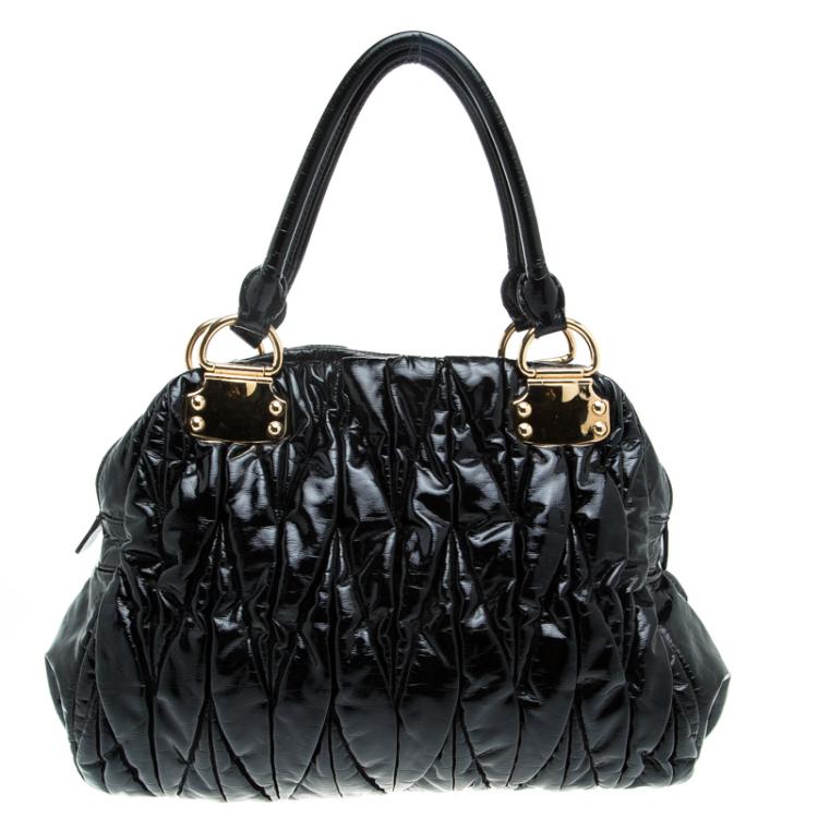 Pre Owned Miu Miu Black Matelasse Patent Leather Satchel
