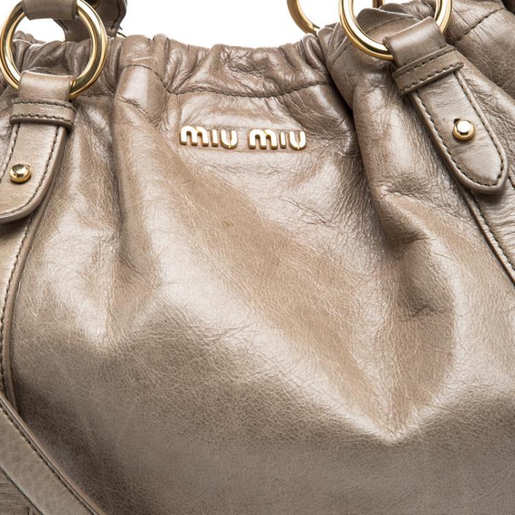 Pre Owned Miu Miu Beige Luxe Ruched Leather Hobo