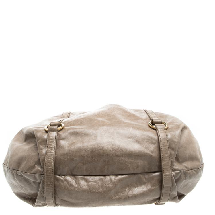 Pre Owned Miu Miu Beige Luxe Ruched Leather Hobo