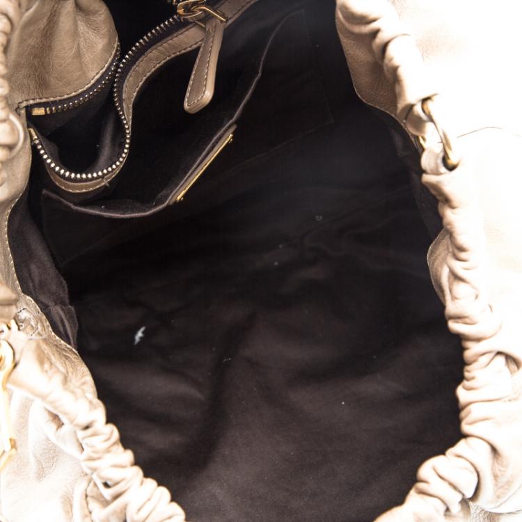 Pre Owned Miu Miu Beige Luxe Ruched Leather Hobo