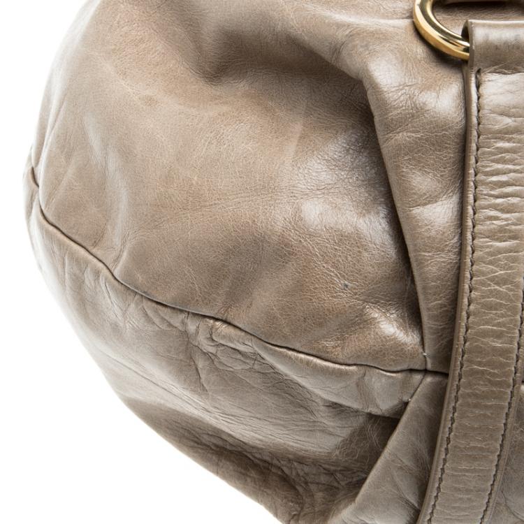 Pre Owned Miu Miu Beige Luxe Ruched Leather Hobo