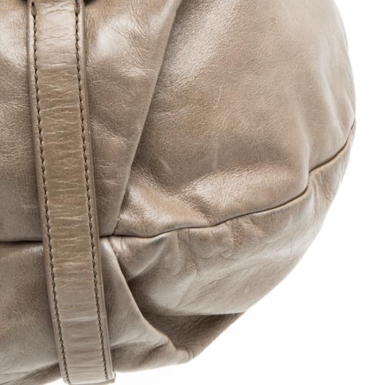 Pre Owned Miu Miu Beige Luxe Ruched Leather Hobo