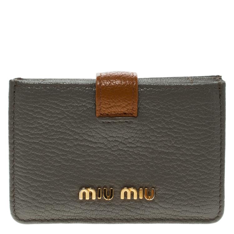 Pre Owned Miu Miu Grey/Brown Leather Accordion Card Holder