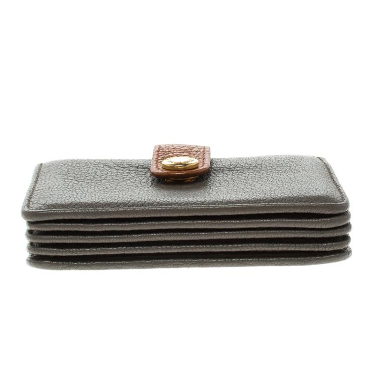 Pre Owned Miu Miu Grey/Brown Leather Accordion Card Holder