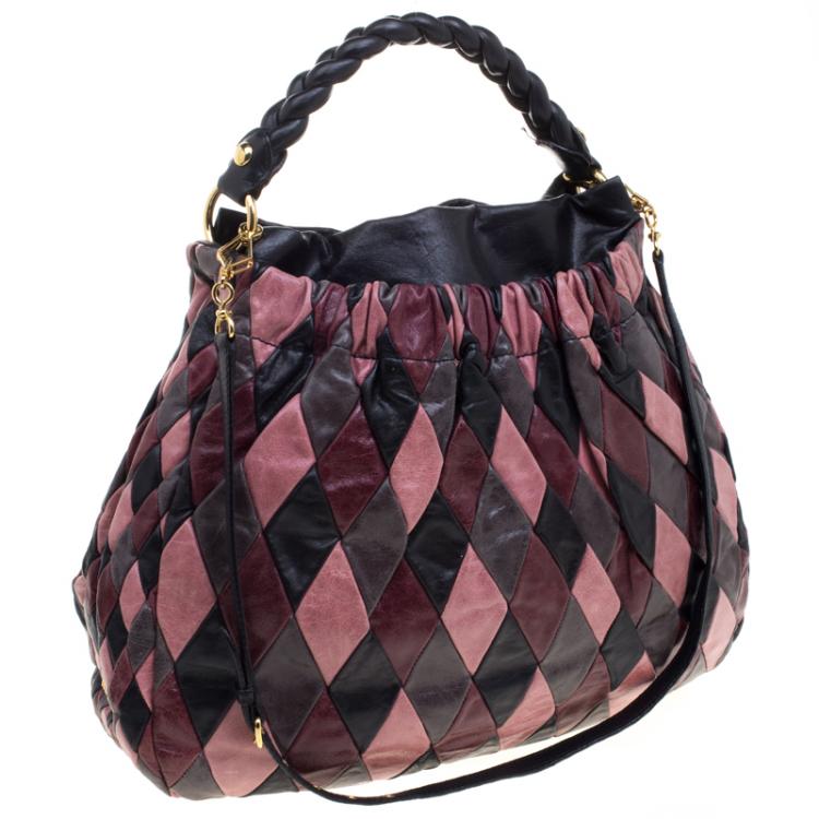 Pre Owned Miu Miu Multicolor Patchwork Leather Harlequin Hobo