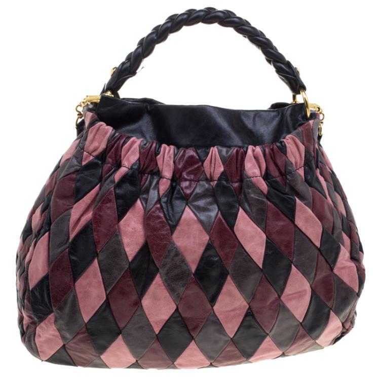 Pre Owned Miu Miu Multicolor Patchwork Leather Harlequin Hobo
