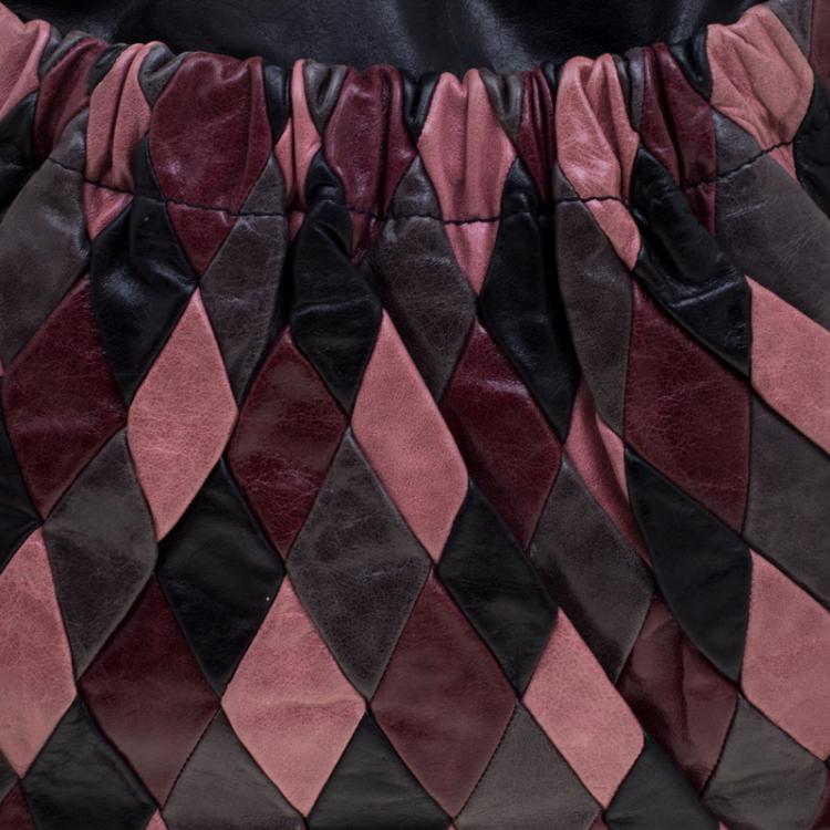 Pre Owned Miu Miu Multicolor Patchwork Leather Harlequin Hobo