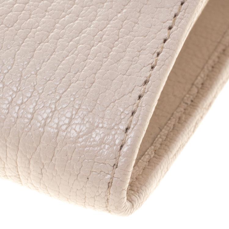 Pre Owned Miu Miu Off White/ Beige Leather Chain Clutch Bag
