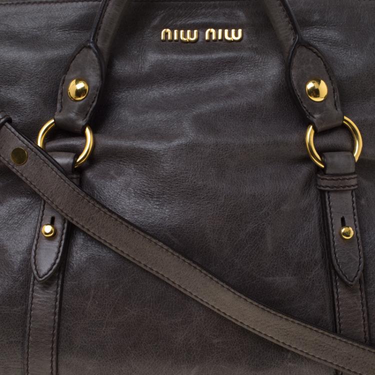 Pre Owned Miu Miu Grey Leather Bow Tote