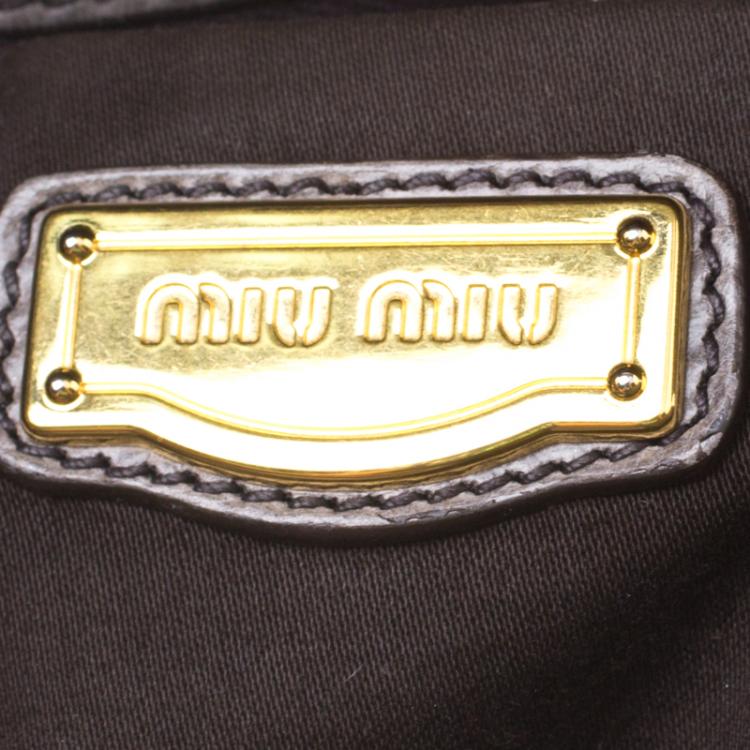 Pre Owned Miu Miu Grey Leather Bow Tote