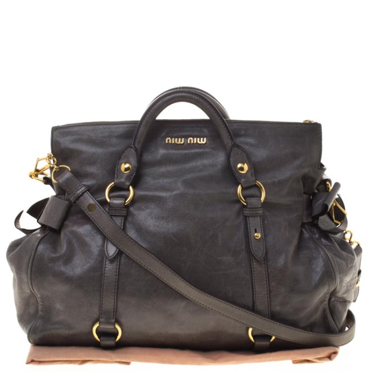Pre Owned Miu Miu Grey Leather Bow Tote