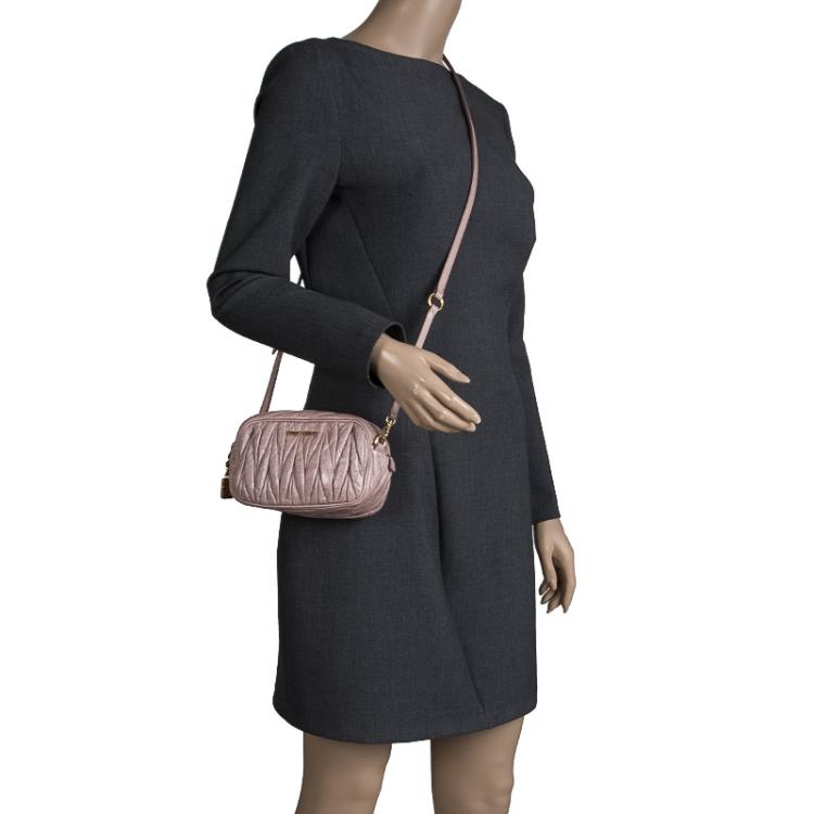 Pre Owned Miu Miu Lilac Matelasse Nappa Leather Mini Zipper Shoulder Bag