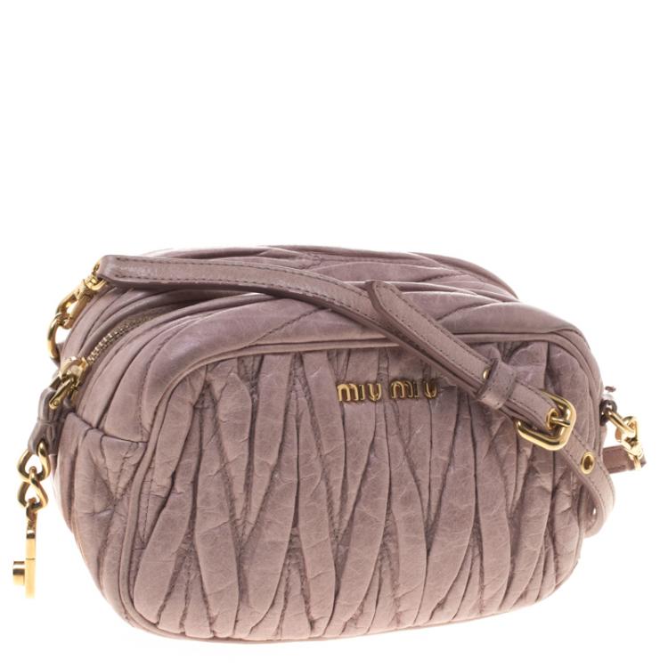 Pre Owned Miu Miu Lilac Matelasse Nappa Leather Mini Zipper Shoulder Bag