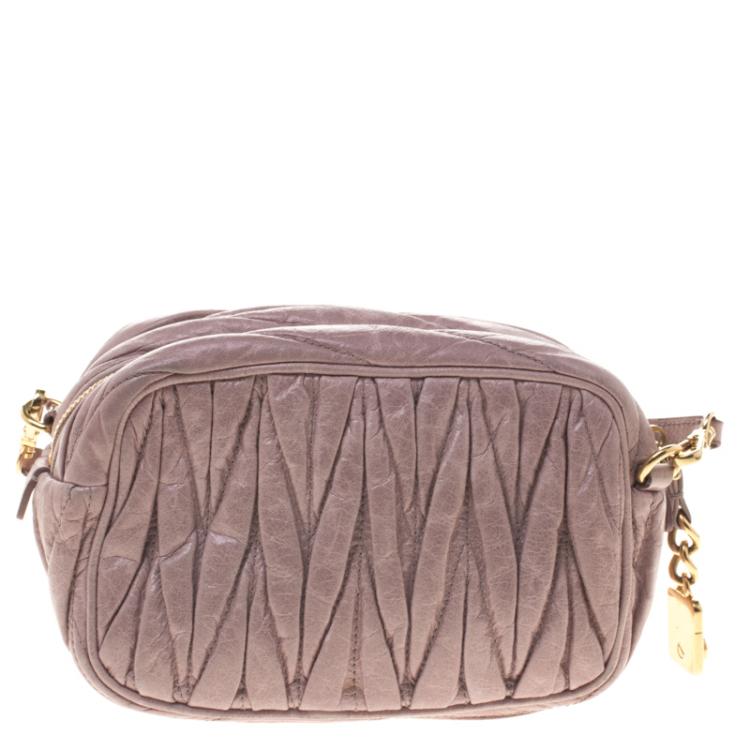 Pre Owned Miu Miu Lilac Matelasse Nappa Leather Mini Zipper Shoulder Bag