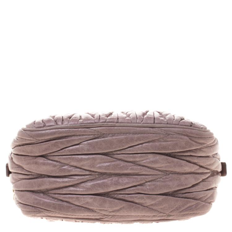 Pre Owned Miu Miu Lilac Matelasse Nappa Leather Mini Zipper Shoulder Bag