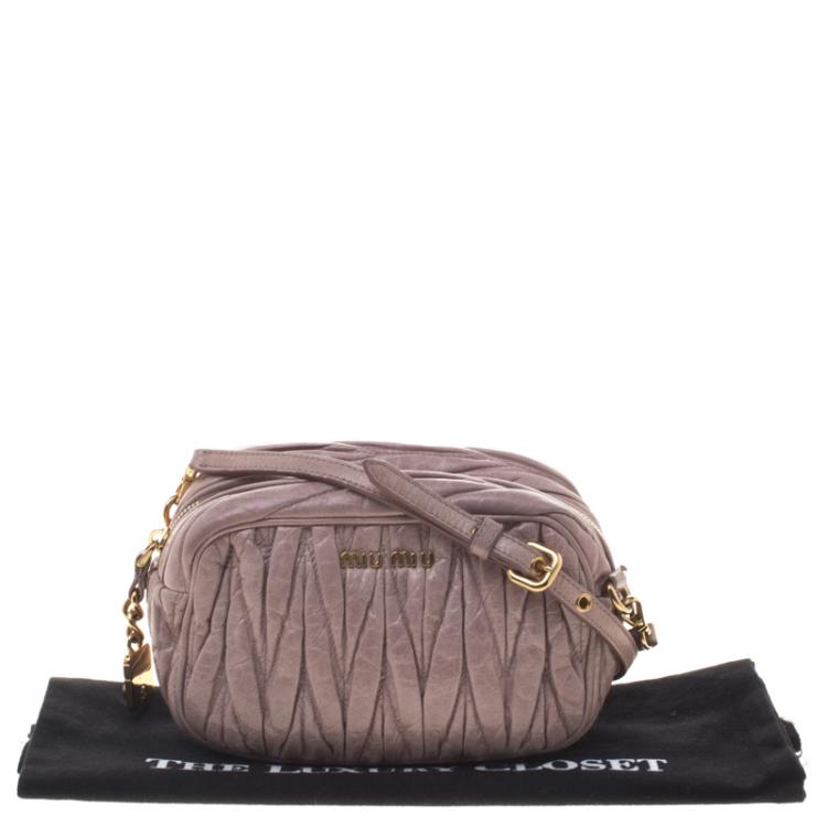 Pre Owned Miu Miu Lilac Matelasse Nappa Leather Mini Zipper Shoulder Bag