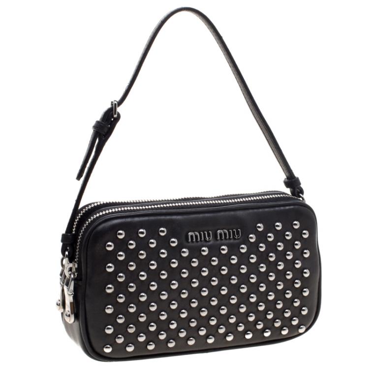 Pre Owned Miu Miu Black Leather Mini Studded Pouch