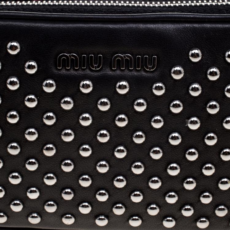 Pre Owned Miu Miu Black Leather Mini Studded Pouch