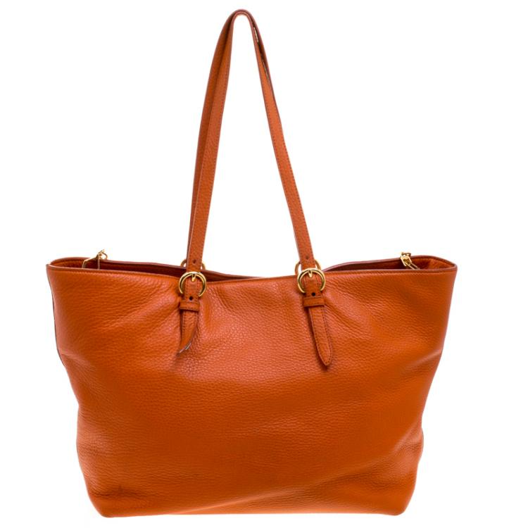 Pre Owned Miu Miu Orange Leather Convertible Tote