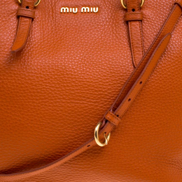 Pre Owned Miu Miu Orange Leather Convertible Tote