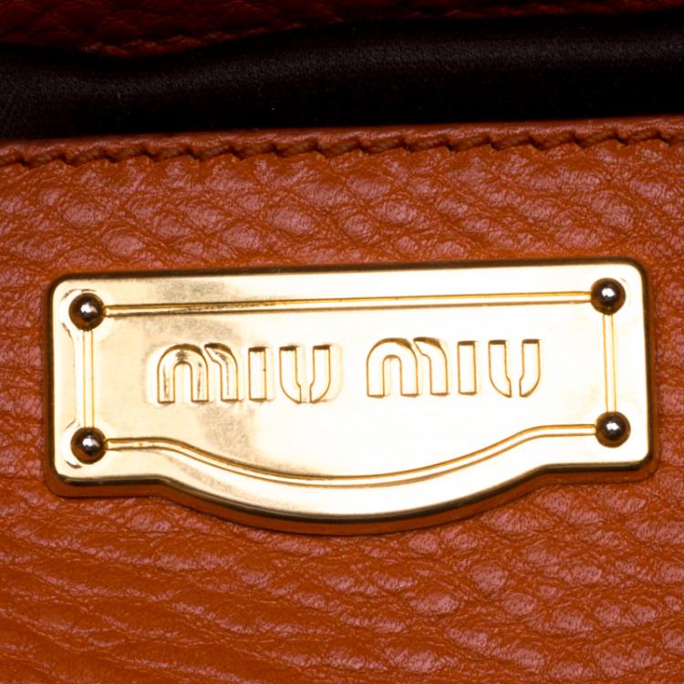 Pre Owned Miu Miu Orange Leather Convertible Tote