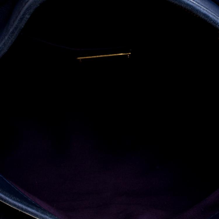 Pre Owned Miu Miu Navy Blue Matelasse Lux Leather Coffer Hobo