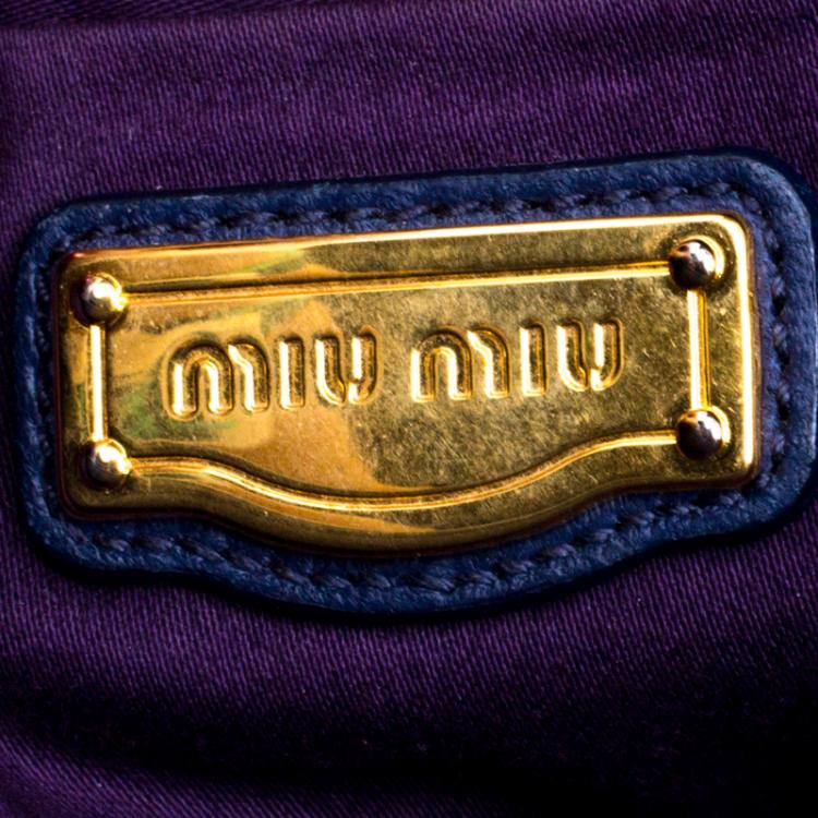 Pre Owned Miu Miu Navy Blue Matelasse Lux Leather Coffer Hobo