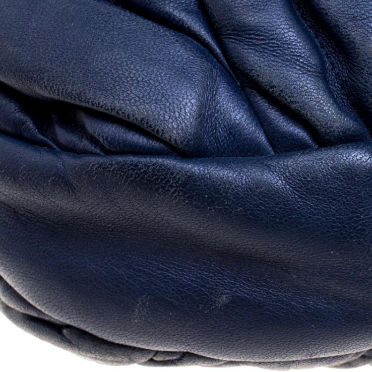 Pre Owned Miu Miu Navy Blue Matelasse Lux Leather Coffer Hobo