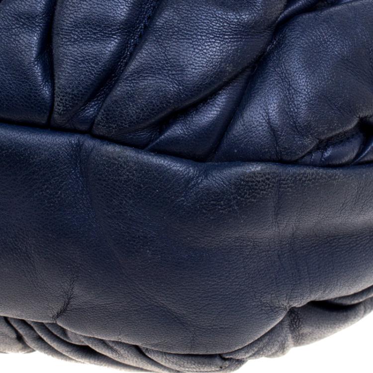 Pre Owned Miu Miu Navy Blue Matelasse Lux Leather Coffer Hobo