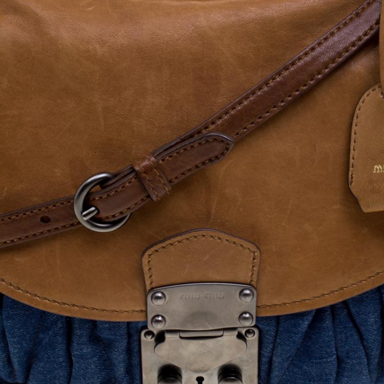Pre Owned Miu Miu Blue/Brown Matelasse Denim and Leather Hobo