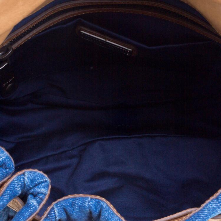 Pre Owned Miu Miu Blue/Brown Matelasse Denim and Leather Hobo