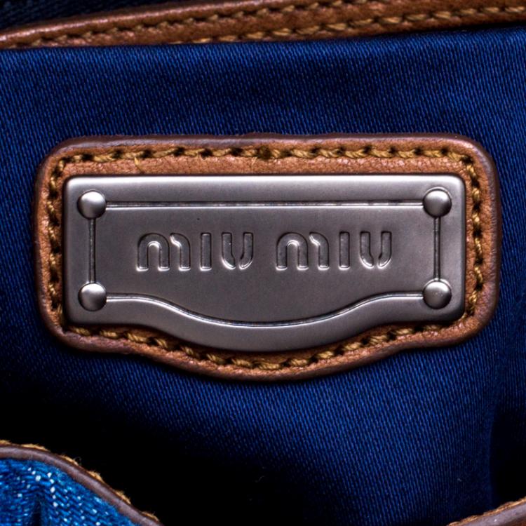 Pre Owned Miu Miu Blue/Brown Matelasse Denim and Leather Hobo
