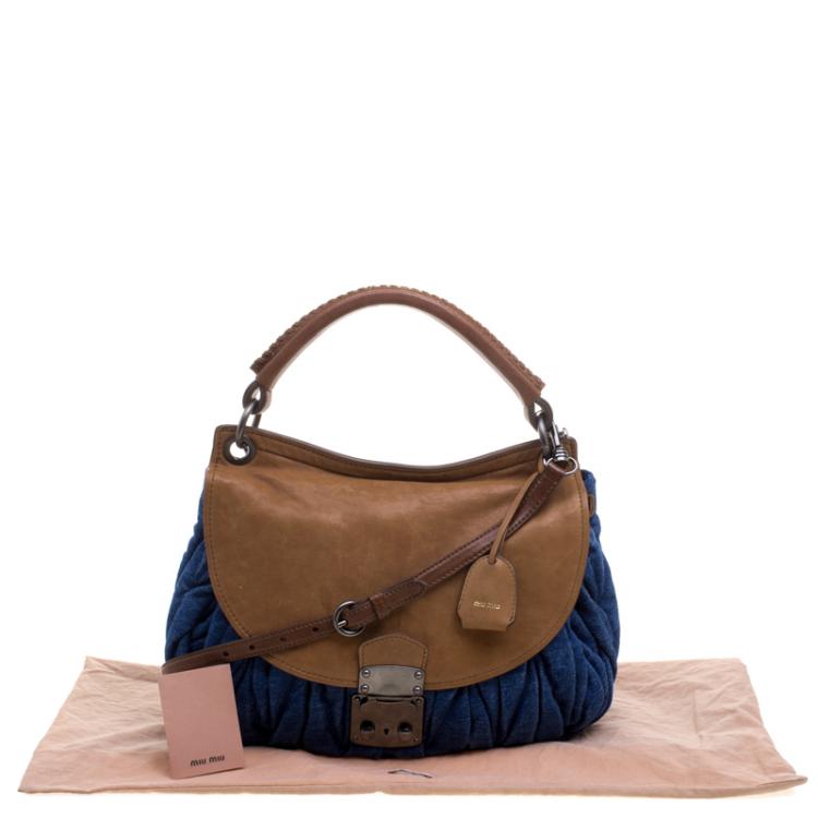 Pre Owned Miu Miu Blue/Brown Matelasse Denim and Leather Hobo