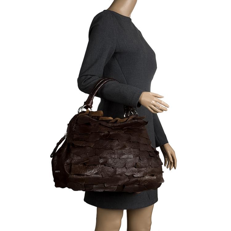 Pre Owned Miu Miu Brown Ruffled Leather Satchel