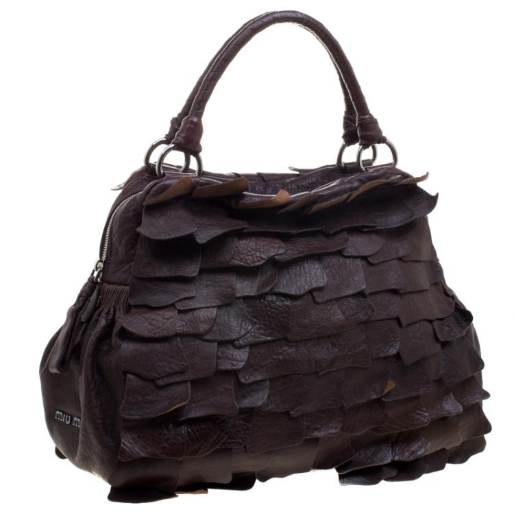 Pre Owned Miu Miu Brown Ruffled Leather Satchel