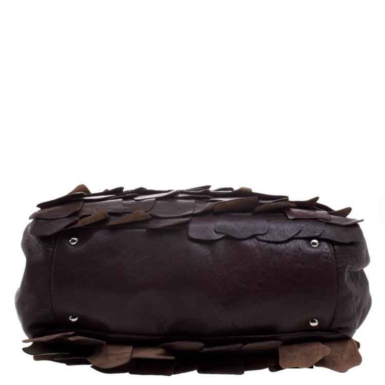 Pre Owned Miu Miu Brown Ruffled Leather Satchel