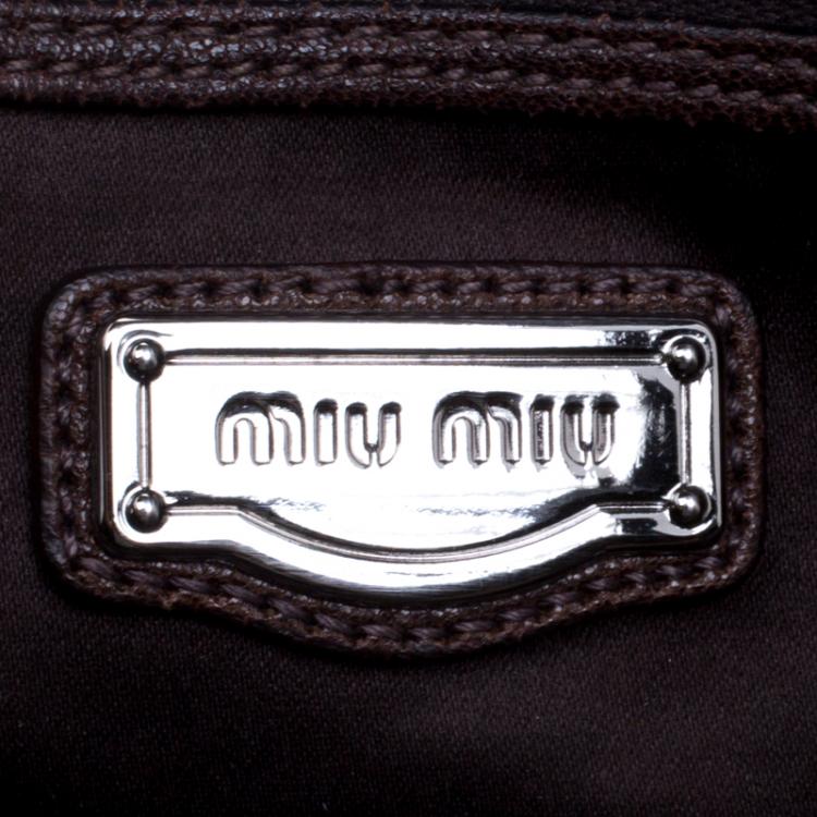 Pre Owned Miu Miu Brown Ruffled Leather Satchel