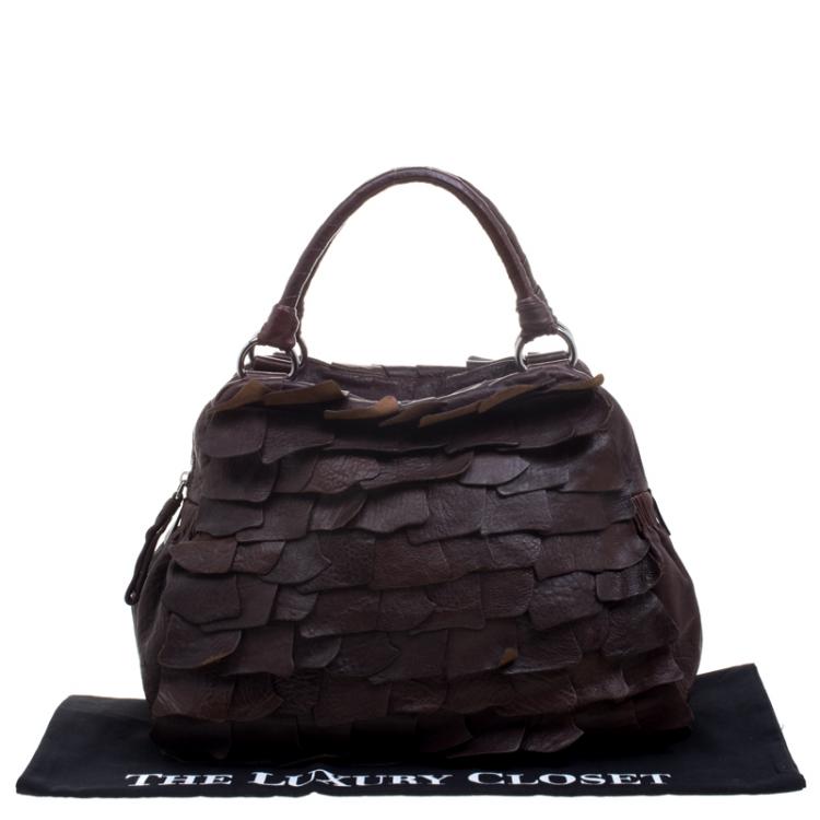 Pre Owned Miu Miu Brown Ruffled Leather Satchel