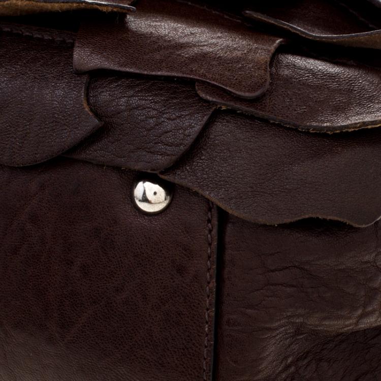 Pre Owned Miu Miu Brown Ruffled Leather Satchel