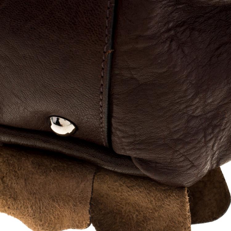 Pre Owned Miu Miu Brown Ruffled Leather Satchel