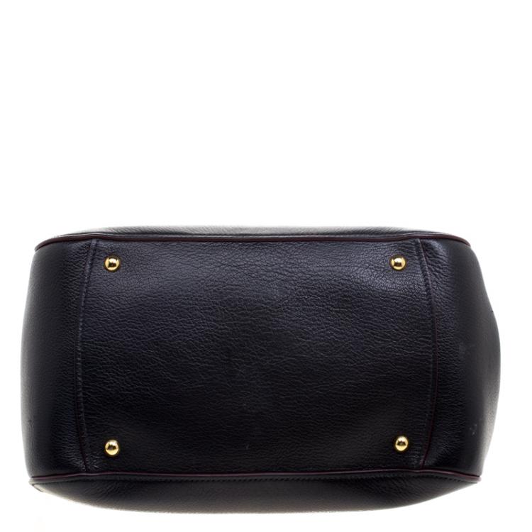 Pre Owned Miu Miu Black Leather Madras Bowling Bag