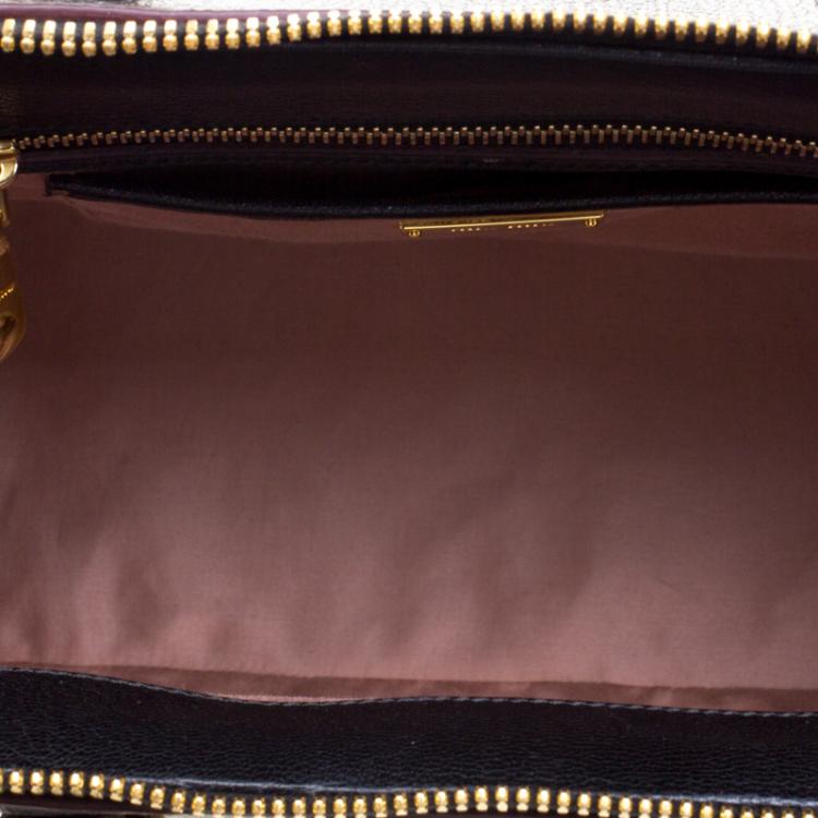 Pre Owned Miu Miu Black Leather Madras Bowling Bag
