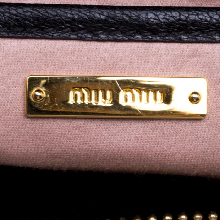 Pre Owned Miu Miu Black Leather Madras Bowling Bag