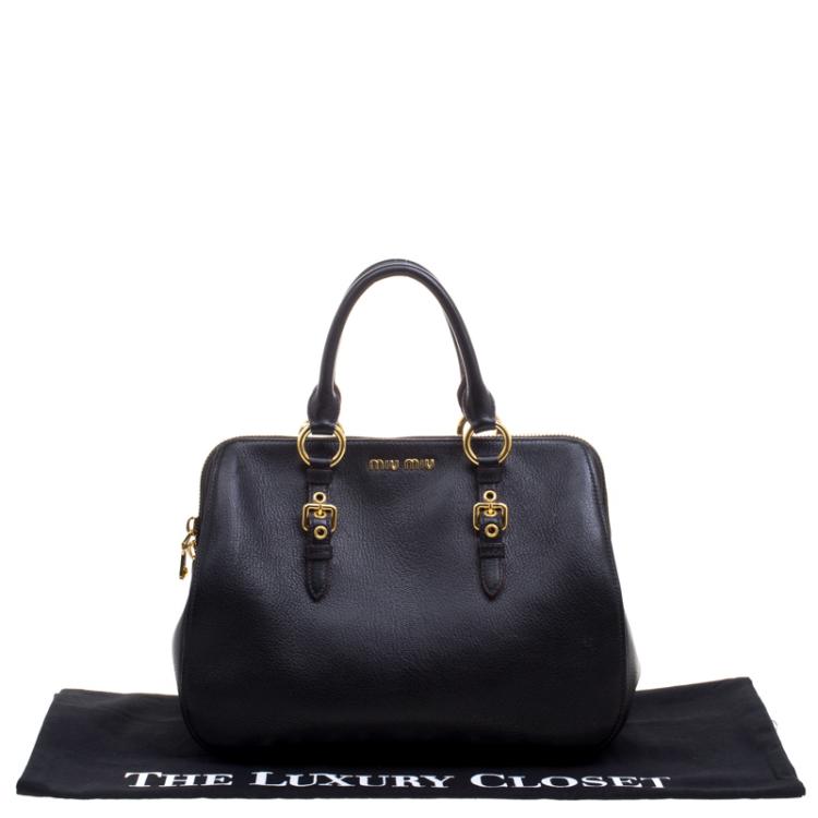Pre Owned Miu Miu Black Leather Madras Bowling Bag