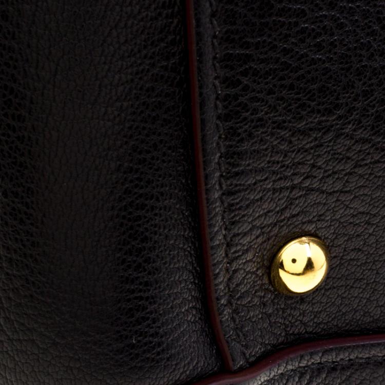 Pre Owned Miu Miu Black Leather Madras Bowling Bag