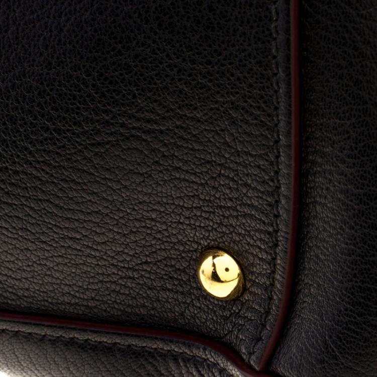 Pre Owned Miu Miu Black Leather Madras Bowling Bag