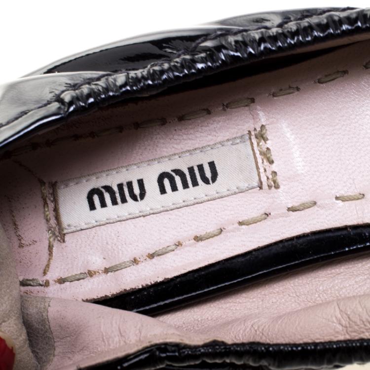 Pre Owned Miu Miu Black Patent Leather Crystal Embellished Ballet Flats Size 38